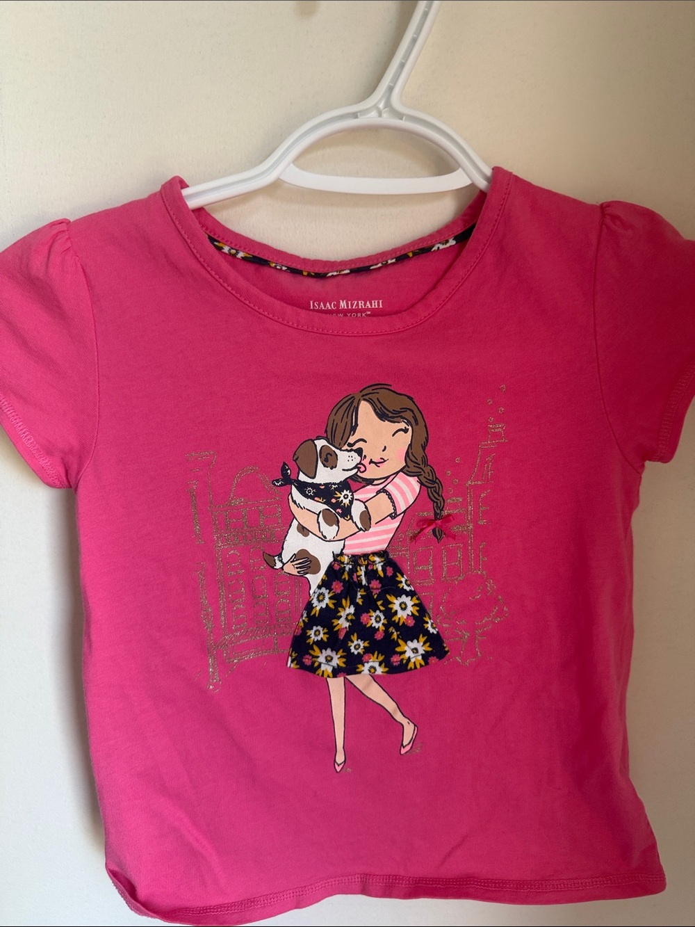 Isaac Mizrahi Girls Pink Graphic T-Shirt Size 7/8 Fashion Girl Cotton Tee